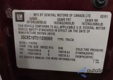 2001 Chevrolet Silverado 1500 Ls z USA, uszkodzony, nr VIN 2GCEC19T511298969